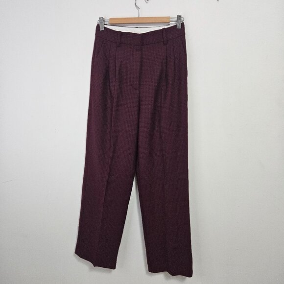 Aritzia Pants - Aritzia Wilfred Effortless Pleated Wide Leg Trouser Pants Sz 6 Plaid Burgundy